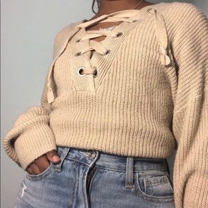 H&M Lace Up Beige Sweater